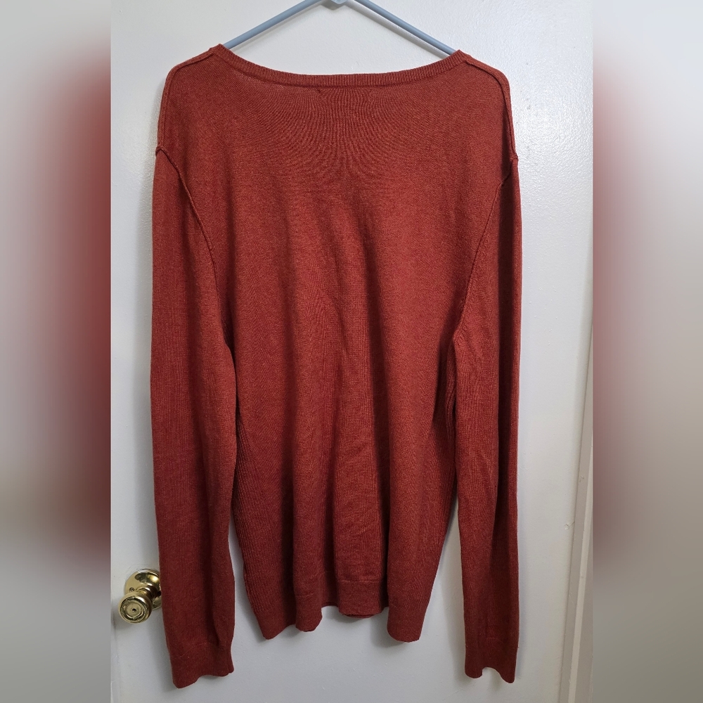Marc Anthony Mens Rust Cotton Cashmere Blend Soft Knit V-Neck Pull Over Sweater - Picture 13 of 14